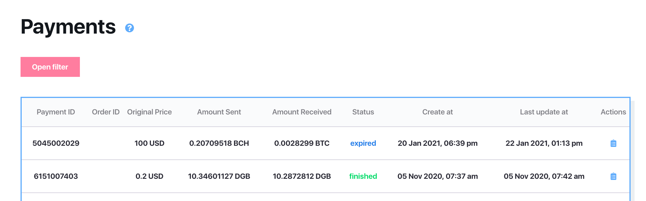 all payments in one table